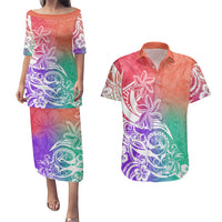 Polynesian Sunset Plumeria Couples Matching Puletasi Dress and Hawaiian Shirt Pacific Island Tribal Blossom Style LT9 Blossom - Polynesian Pride