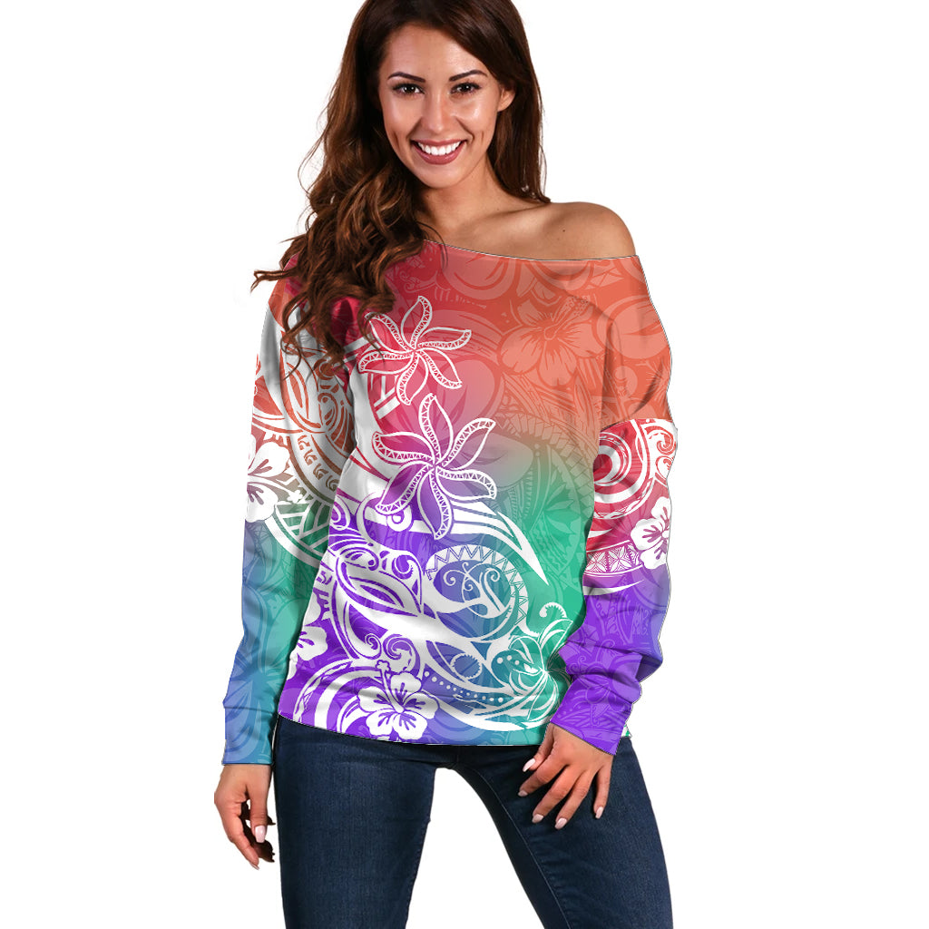 Polynesian Sunset Plumeria Off Shoulder Sweater Pacific Island Tribal Blossom Style LT9 Women Blossom - Polynesian Pride