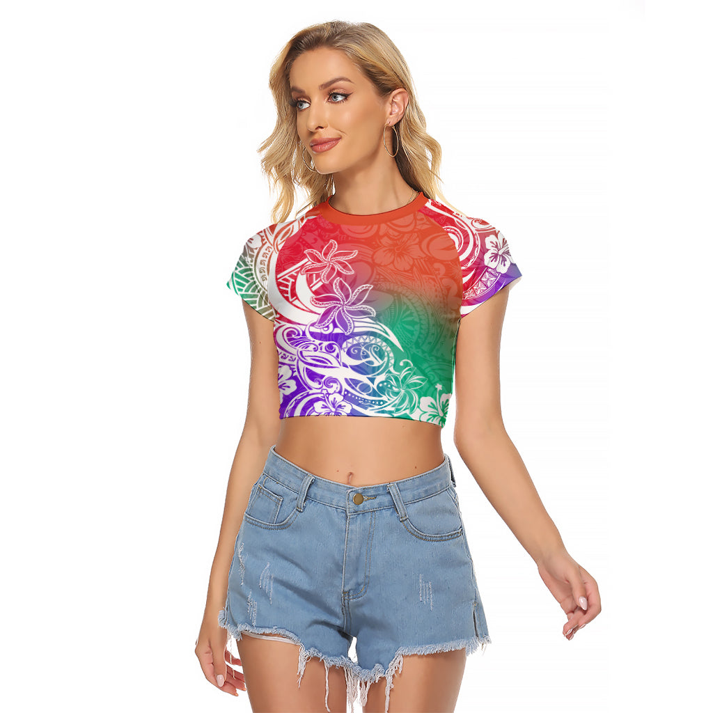 Polynesian Sunset Plumeria Raglan Cropped T Shirt Pacific Island Tribal Blossom Style LT9 Female Blossom - Polynesian Pride