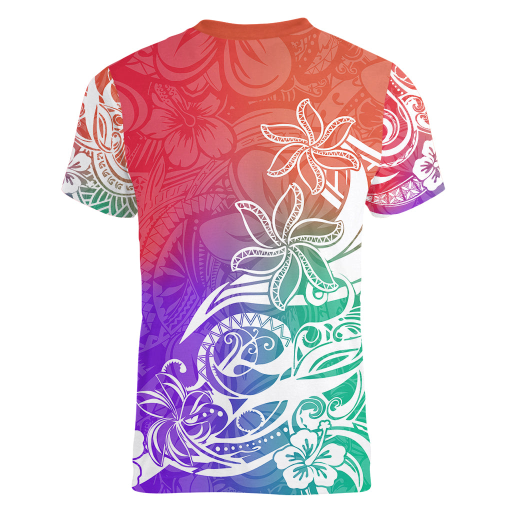 Polynesian Sunset Plumeria Women V Neck T Shirt Pacific Island Tribal Blossom Style LT9 - Polynesian Pride