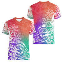 Polynesian Sunset Plumeria Women V Neck T Shirt Pacific Island Tribal Blossom Style LT9 - Polynesian Pride