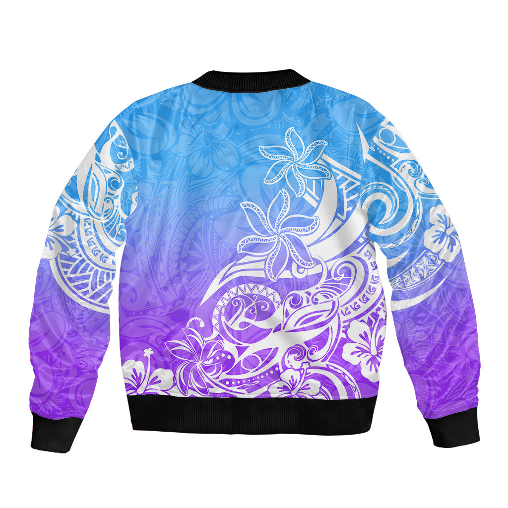 Polynesian Sunset Plumeria Bomber Jacket Pacific Island Tribal Blue Style LT9 - Polynesian Pride