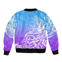 Polynesian Sunset Plumeria Bomber Jacket Pacific Island Tribal Blue Style LT9 - Polynesian Pride