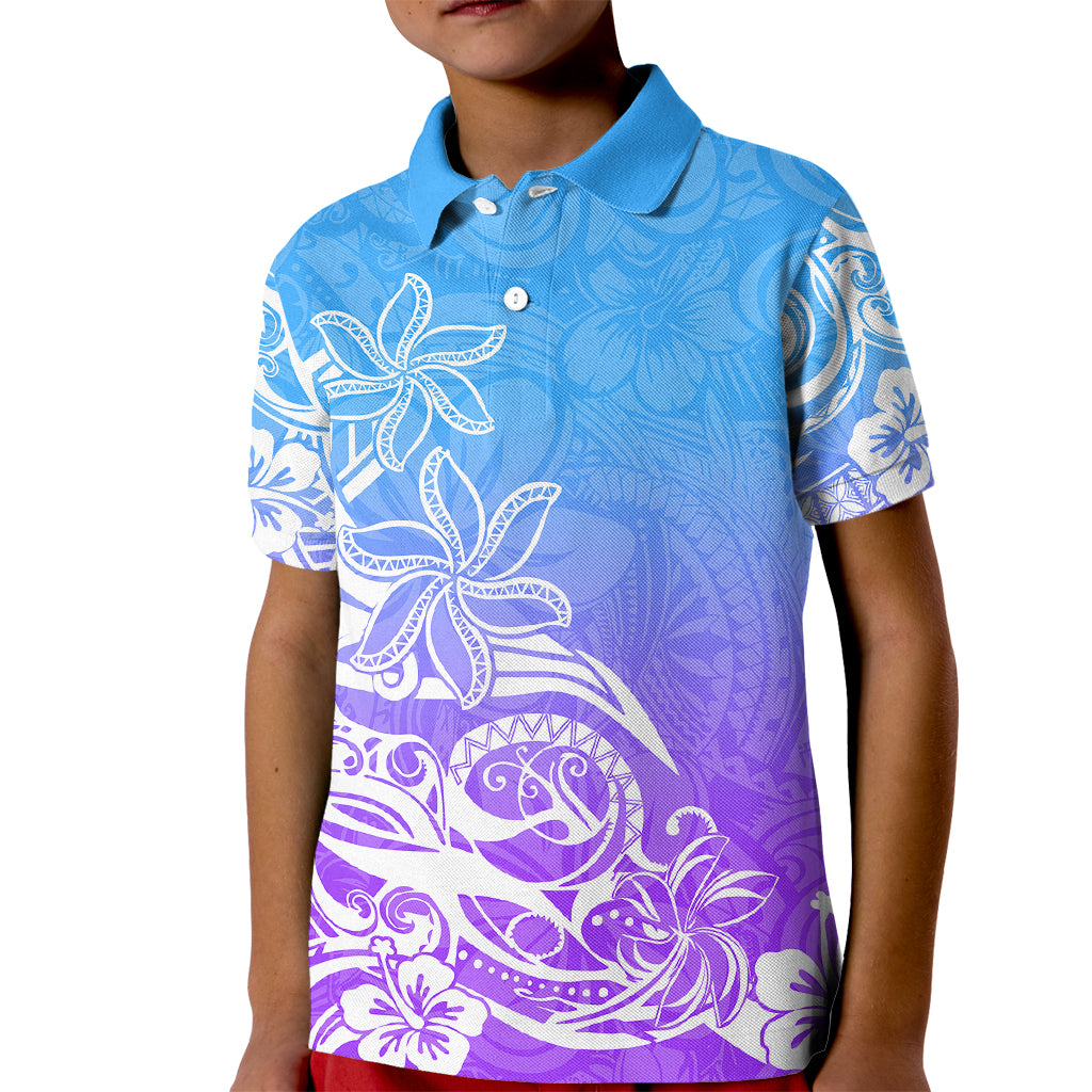 Polynesian Sunset Plumeria Kid Polo Shirt Pacific Island Tribal Blue Style LT9 Kid Blue - Polynesian Pride