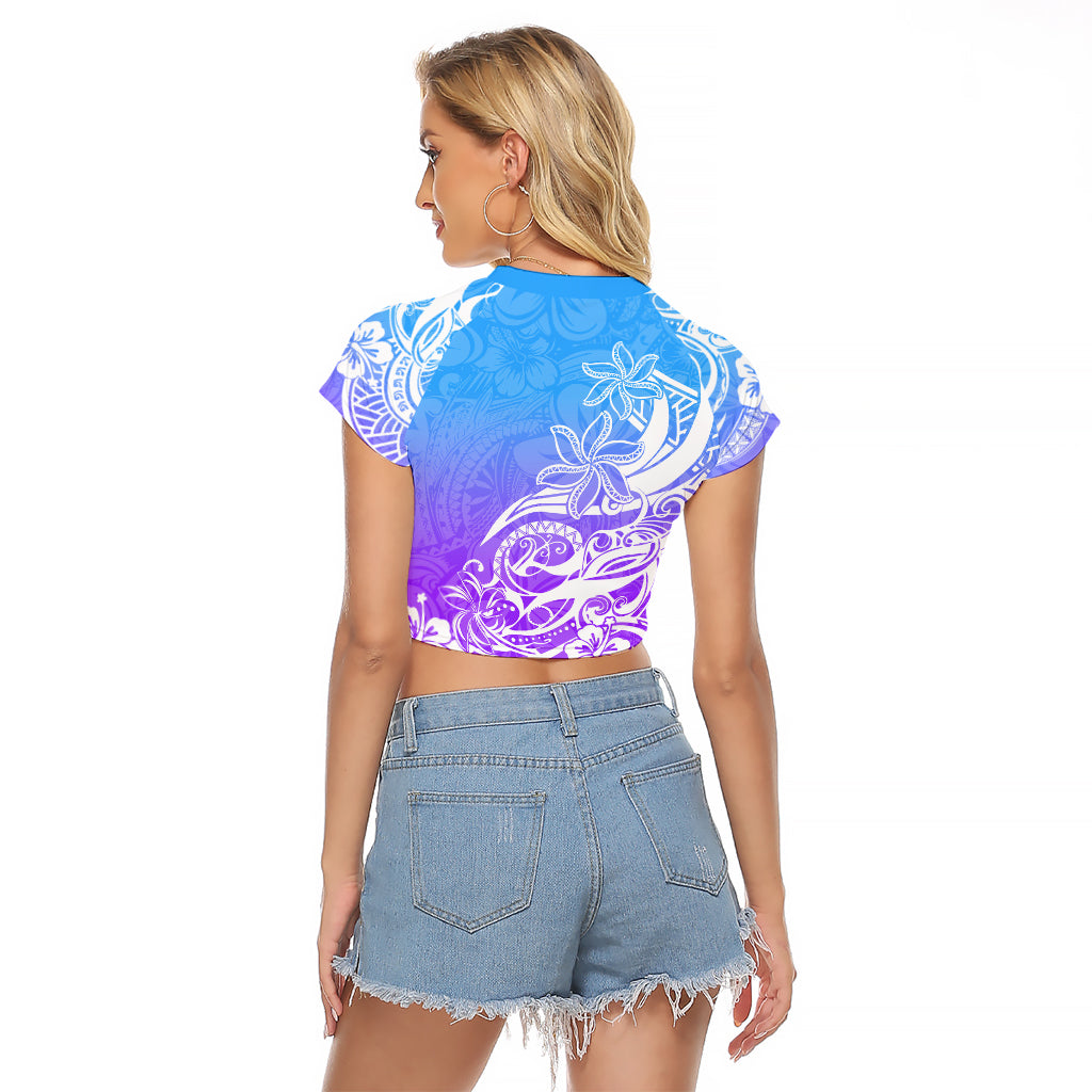 Polynesian Sunset Plumeria Raglan Cropped T Shirt Pacific Island Tribal Blue Style LT9 - Polynesian Pride