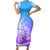 Polynesian Sunset Plumeria Short Sleeve Bodycon Dress Pacific Island Tribal Blue Style LT9 Long Dress Blue - Polynesian Pride