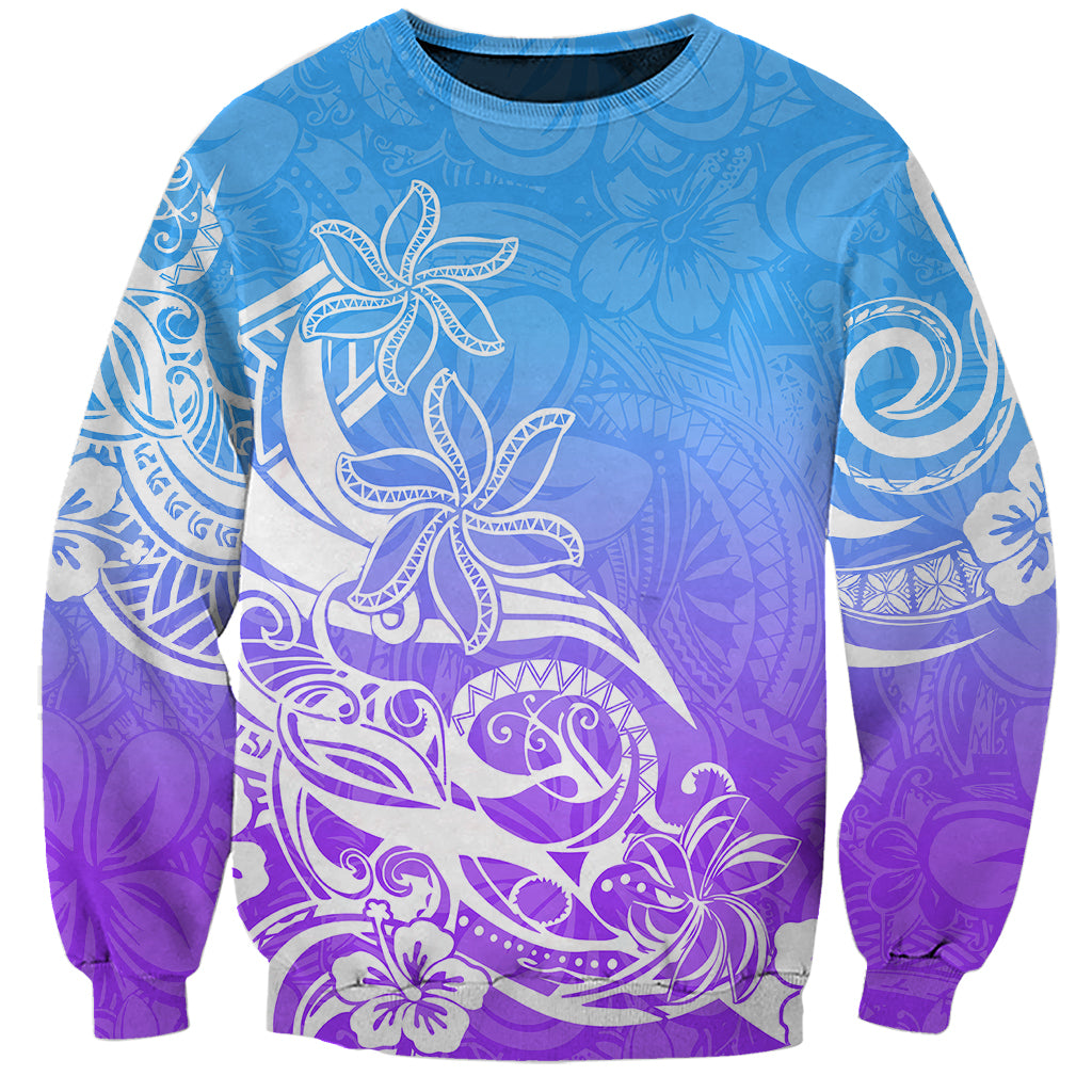 Polynesian Sunset Plumeria Sweatshirt Pacific Island Tribal Blue Style LT9 Unisex Blue - Polynesian Pride