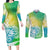 Polynesian Sunset Plumeria Couples Matching Long Sleeve Bodycon Dress and Long Sleeve Button Shirts Pacific Island Tribal Green Style LT9 Green - Polynesian Pride