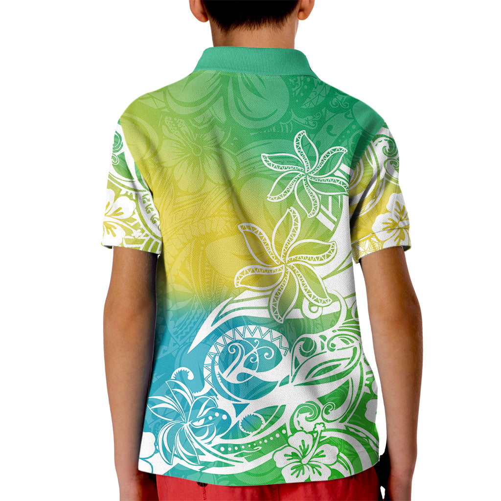 Polynesian Sunset Plumeria Kid Polo Shirt Pacific Island Tribal Green Style LT9 - Polynesian Pride