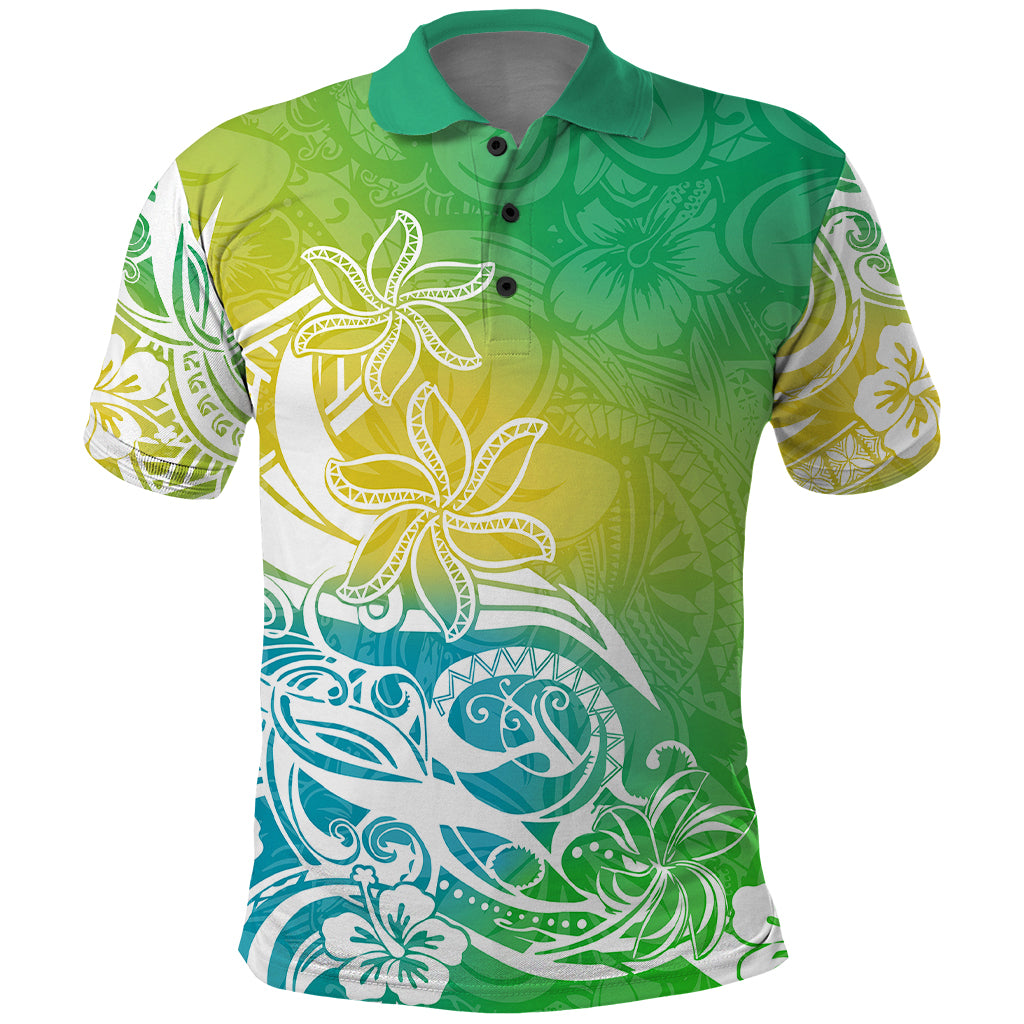Polynesian Sunset Plumeria Polo Shirt Pacific Island Tribal Green Style LT9 Green - Polynesian Pride