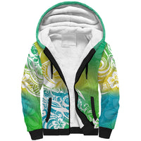 Polynesian Sunset Plumeria Sherpa Hoodie Pacific Island Tribal Green Style LT9 Unisex Green - Polynesian Pride