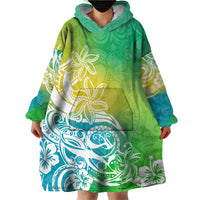 Polynesian Sunset Plumeria Wearable Blanket Hoodie Pacific Island Tribal Green Style LT9 - Polynesian Pride