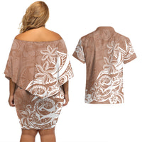 Polynesian Sunset Plumeria Couples Matching Off Shoulder Short Dress and Hawaiian Shirt Pacific Island Tribal Nude Style LT9 - Polynesian Pride