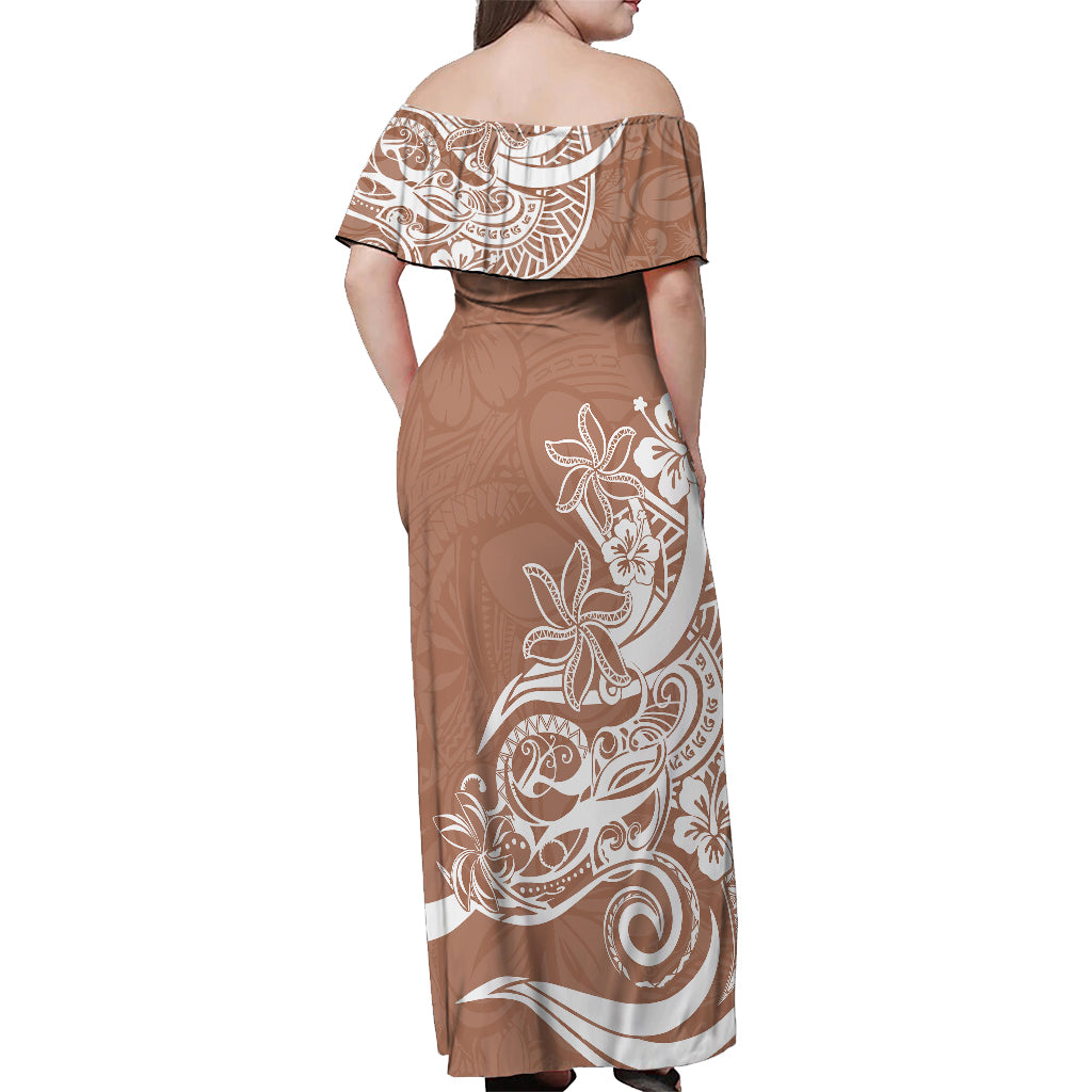 Polynesian Sunset Plumeria Off Shoulder Maxi Dress Pacific Island Tribal Nude Style LT9 - Polynesian Pride