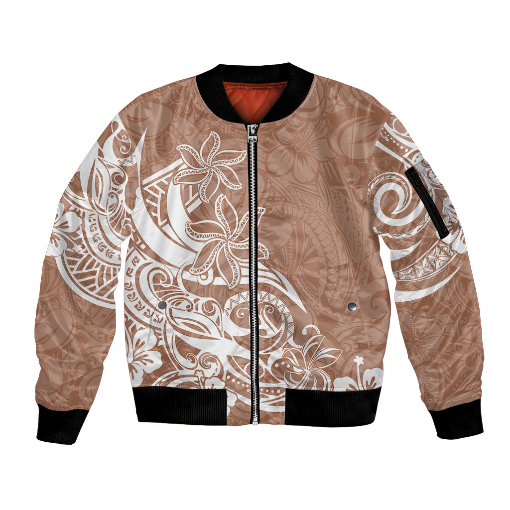 Polynesian Sunset Plumeria Sleeve Zip Bomber Jacket Pacific Island Tribal Nude Style LT9 Unisex Nude - Polynesian Pride