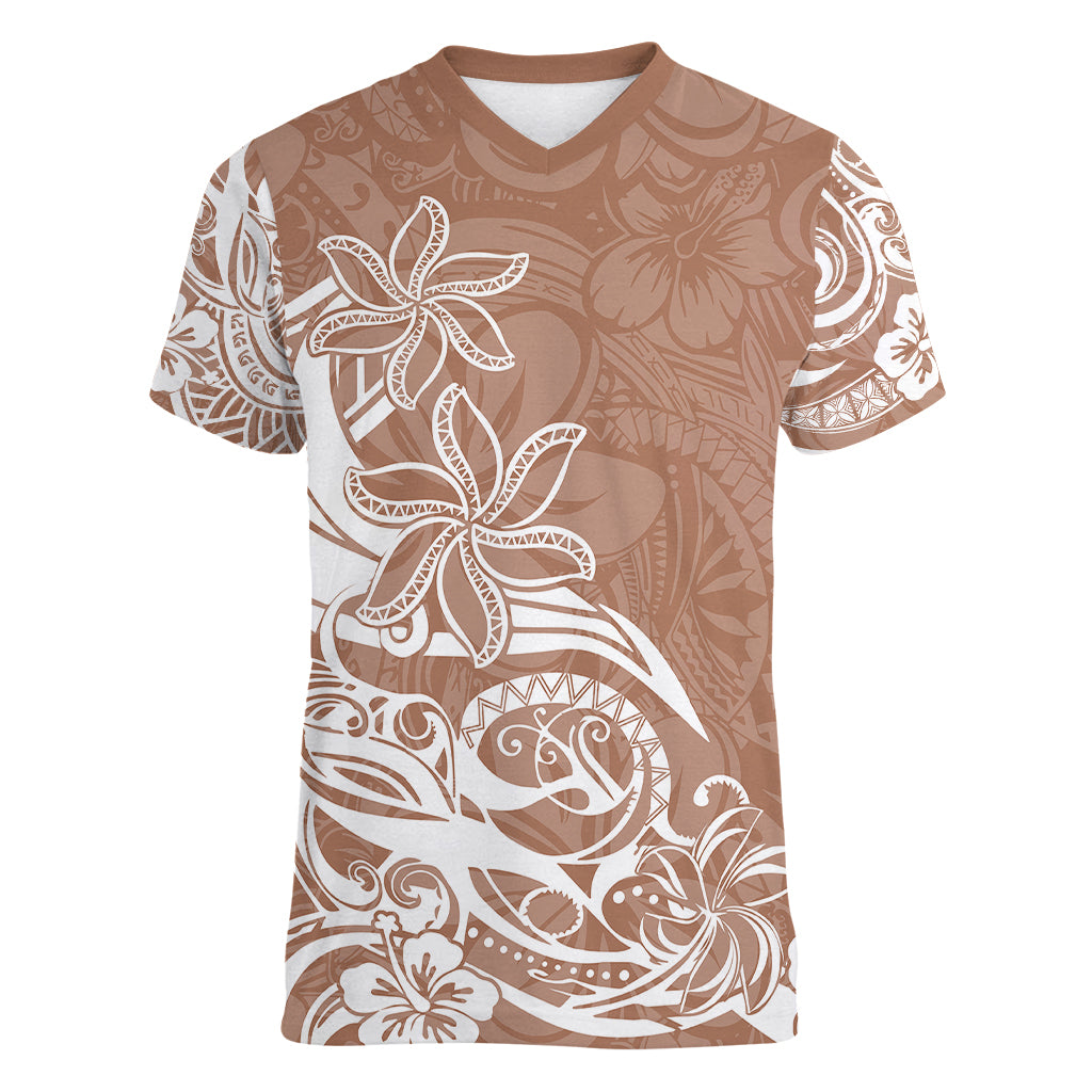 Polynesian Sunset Plumeria Women V Neck T Shirt Pacific Island Tribal Nude Style LT9 Female Nude - Polynesian Pride