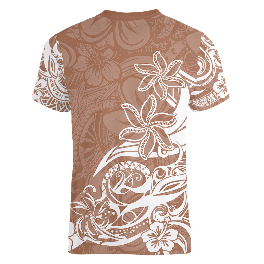 Polynesian Sunset Plumeria Women V Neck T Shirt Pacific Island Tribal Nude Style LT9 - Polynesian Pride