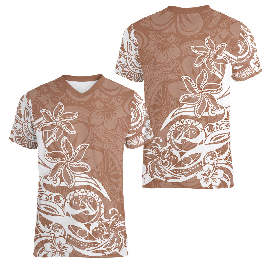 Polynesian Sunset Plumeria Women V Neck T Shirt Pacific Island Tribal Nude Style LT9 - Polynesian Pride
