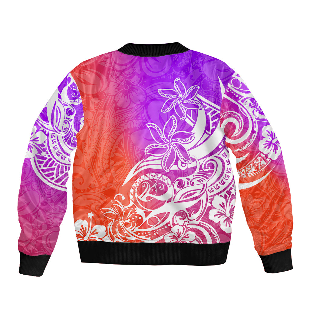 Polynesian Sunset Plumeria Bomber Jacket Pacific Island Tribal Purple Style LT9 - Polynesian Pride