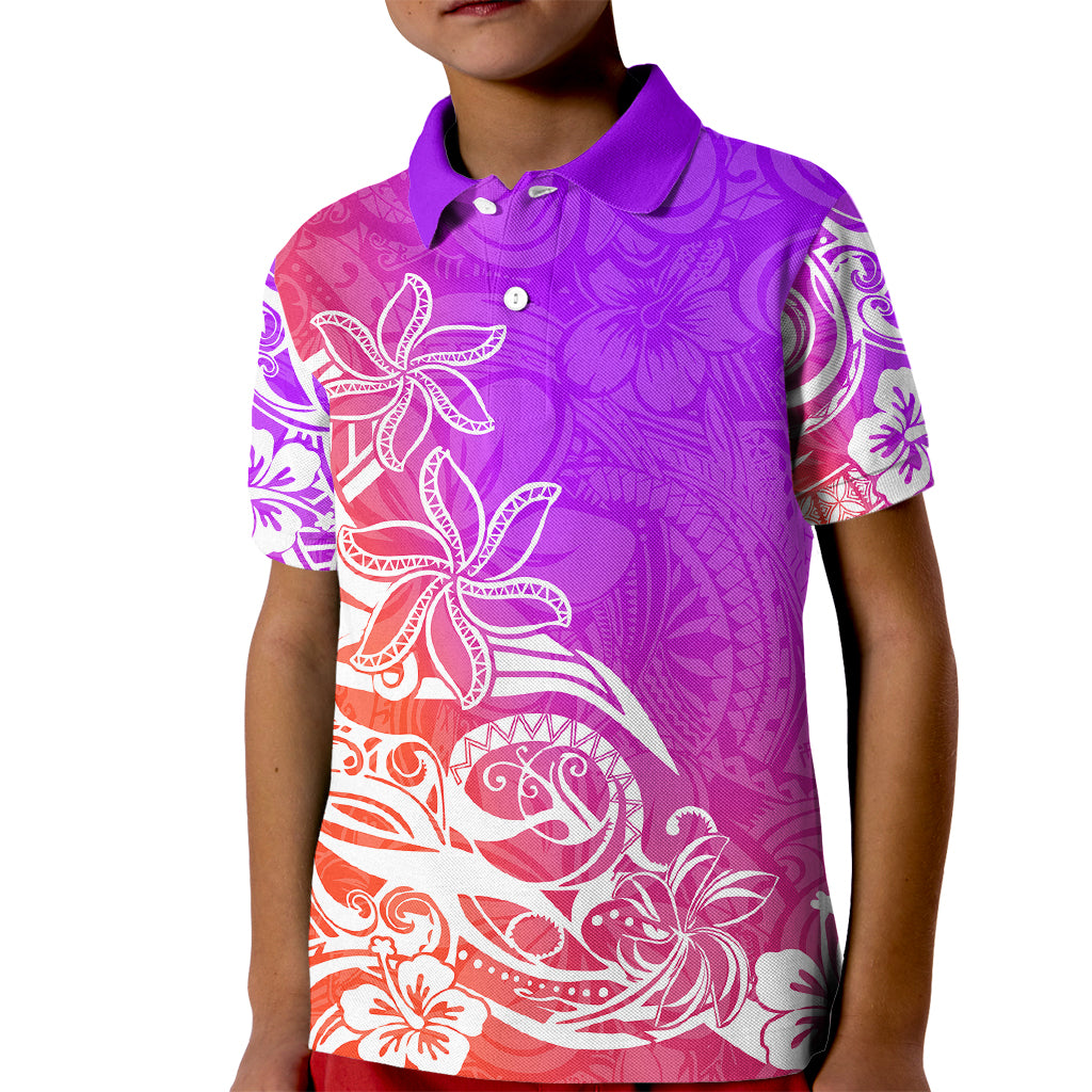 Polynesian Sunset Plumeria Kid Polo Shirt Pacific Island Tribal Purple Style LT9 Kid Purple - Polynesian Pride