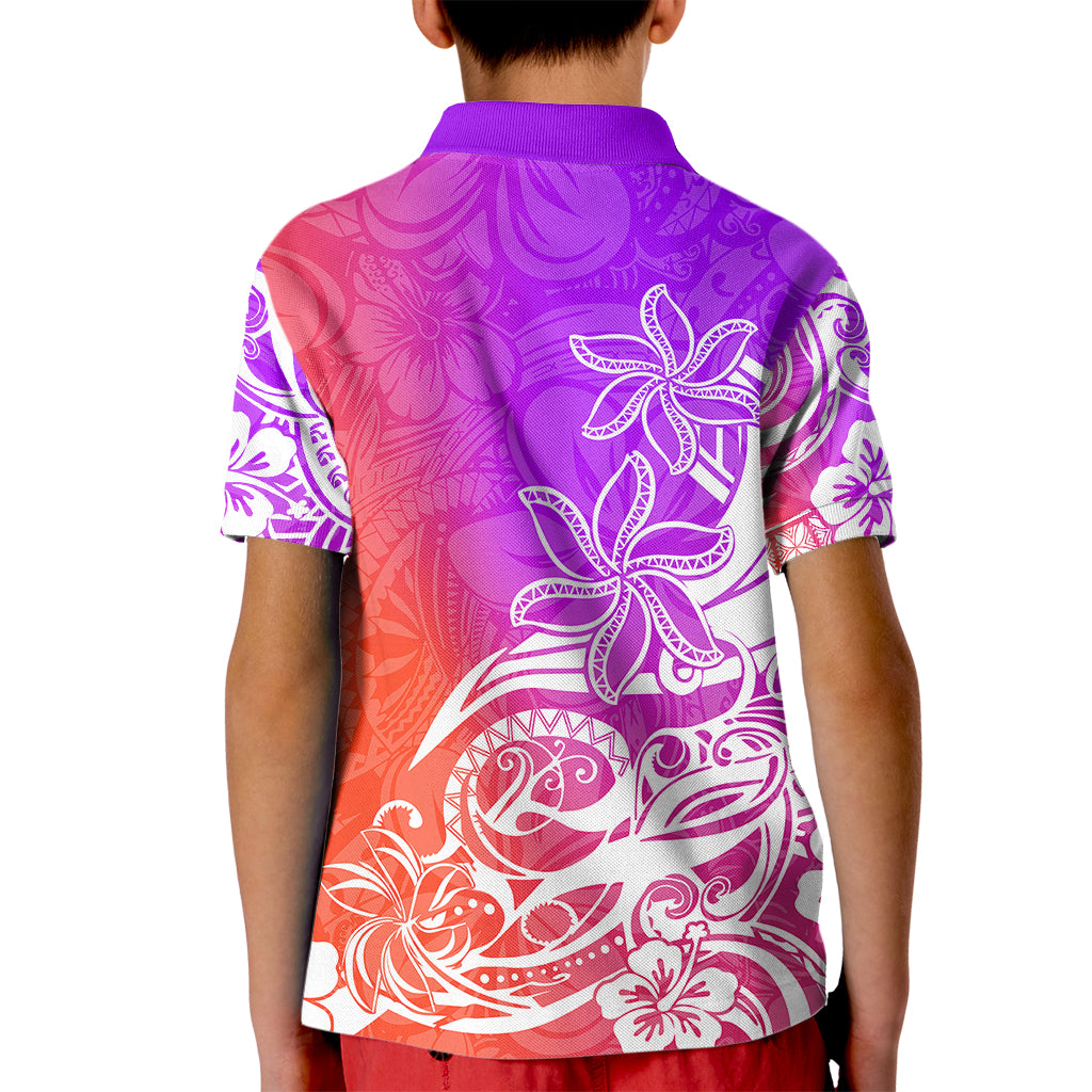 Polynesian Sunset Plumeria Kid Polo Shirt Pacific Island Tribal Purple Style LT9 - Polynesian Pride