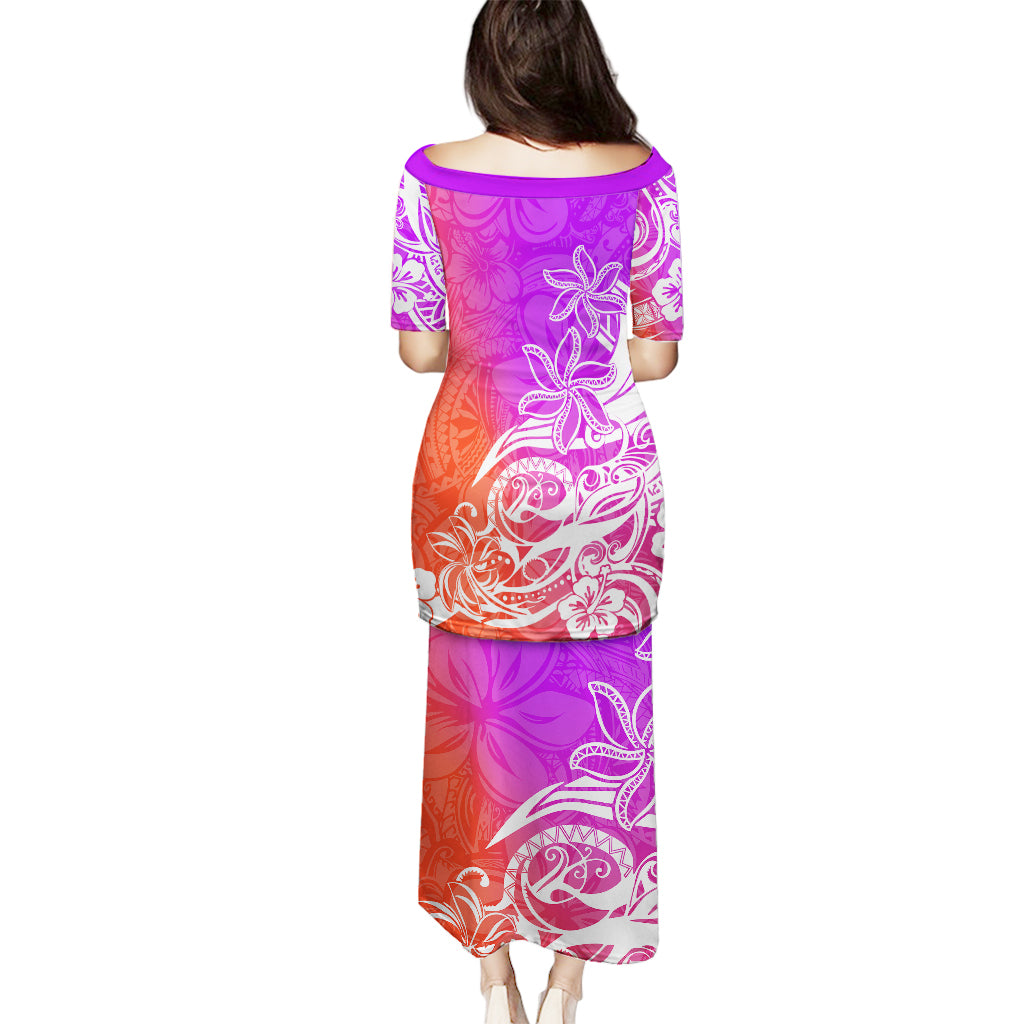 Polynesian Sunset Plumeria Puletasi Pacific Island Tribal Purple Style LT9 - Polynesian Pride