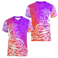 Polynesian Sunset Plumeria Women V Neck T Shirt Pacific Island Tribal Purple Style LT9 - Polynesian Pride