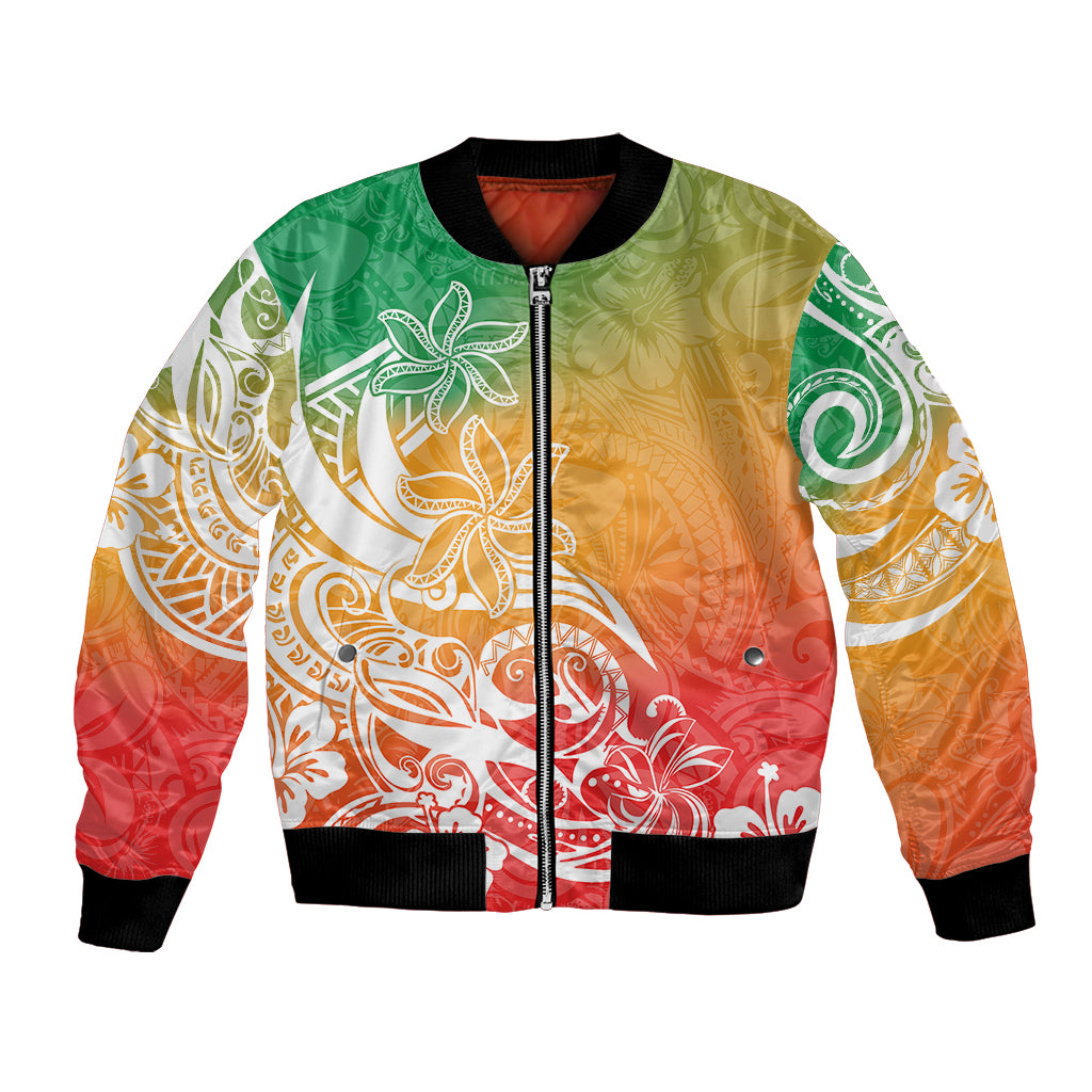 Polynesian Sunset Plumeria Bomber Jacket Pacific Island Tribal Reggae Style LT9 Unisex Reggae - Polynesian Pride