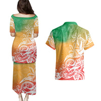 Polynesian Sunset Plumeria Couples Matching Puletasi Dress and Hawaiian Shirt Pacific Island Tribal Reggae Style LT9 - Polynesian Pride