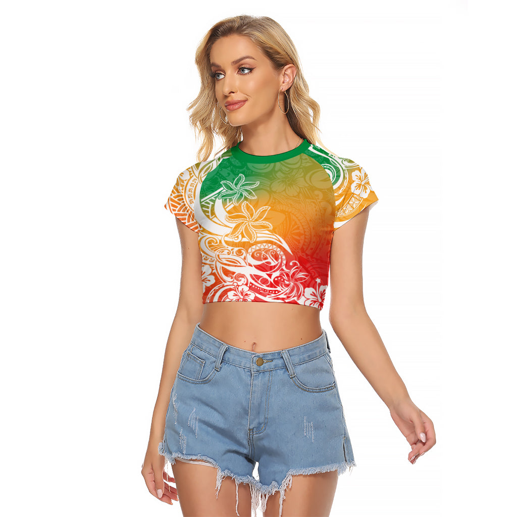 Polynesian Sunset Plumeria Raglan Cropped T Shirt Pacific Island Tribal Reggae Style LT9 Female Reggae - Polynesian Pride