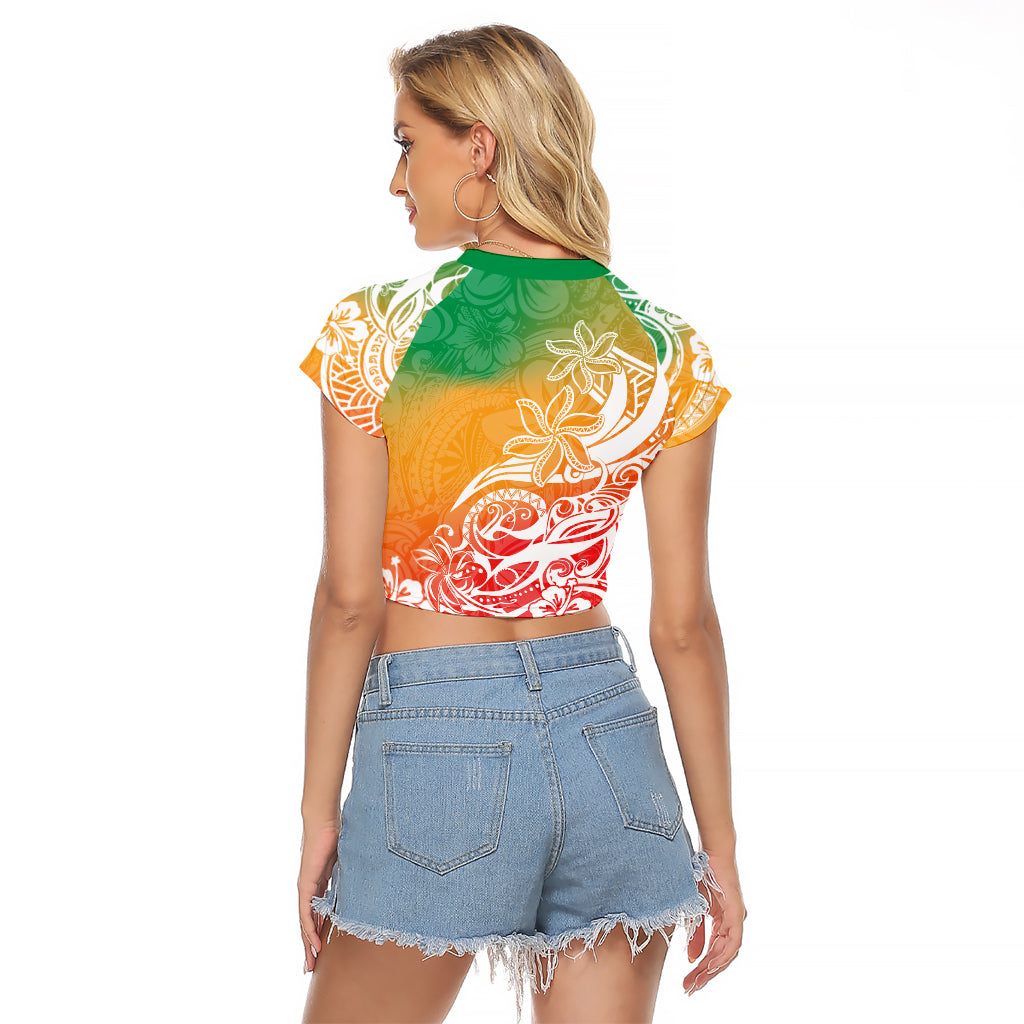 Polynesian Sunset Plumeria Raglan Cropped T Shirt Pacific Island Tribal Reggae Style LT9 - Polynesian Pride