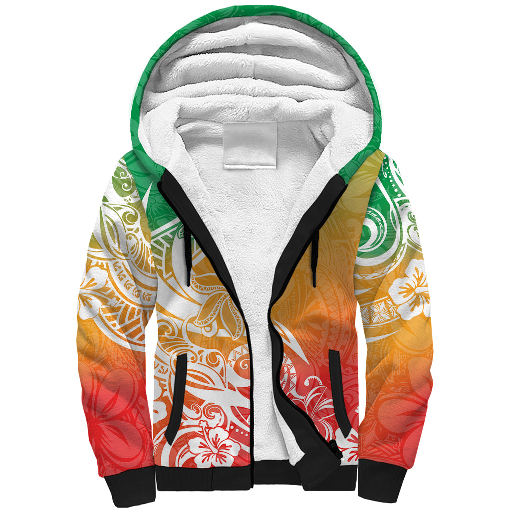 Polynesian Sunset Plumeria Sherpa Hoodie Pacific Island Tribal Reggae Style LT9 Unisex Reggae - Polynesian Pride