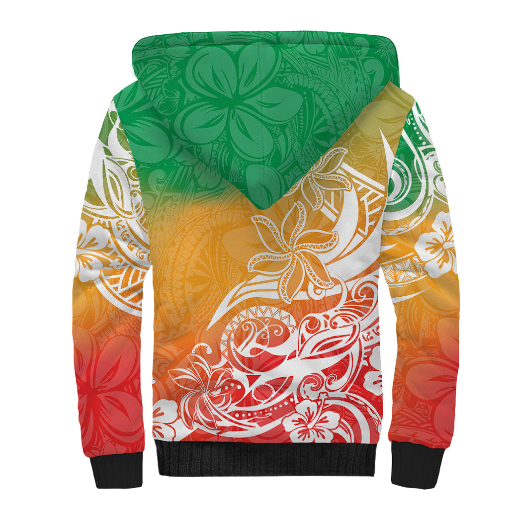 Polynesian Sunset Plumeria Sherpa Hoodie Pacific Island Tribal Reggae Style LT9 - Polynesian Pride