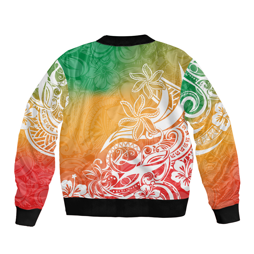 Polynesian Sunset Plumeria Sleeve Zip Bomber Jacket Pacific Island Tribal Reggae Style LT9 - Polynesian Pride