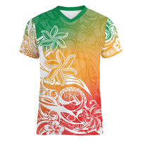 Polynesian Sunset Plumeria Women V Neck T Shirt Pacific Island Tribal Reggae Style LT9 Female Reggae - Polynesian Pride