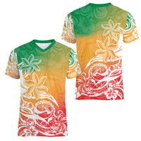 Polynesian Sunset Plumeria Women V Neck T Shirt Pacific Island Tribal Reggae Style LT9 - Polynesian Pride