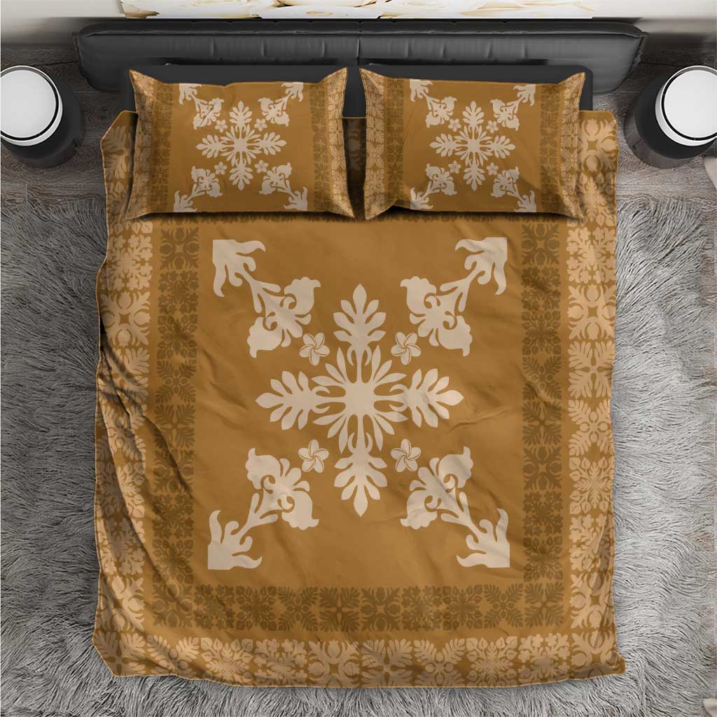 Hawaiian Quilt Block Design Bedding Set Gold Hawaii Culture Motifs - Polynesian Pride