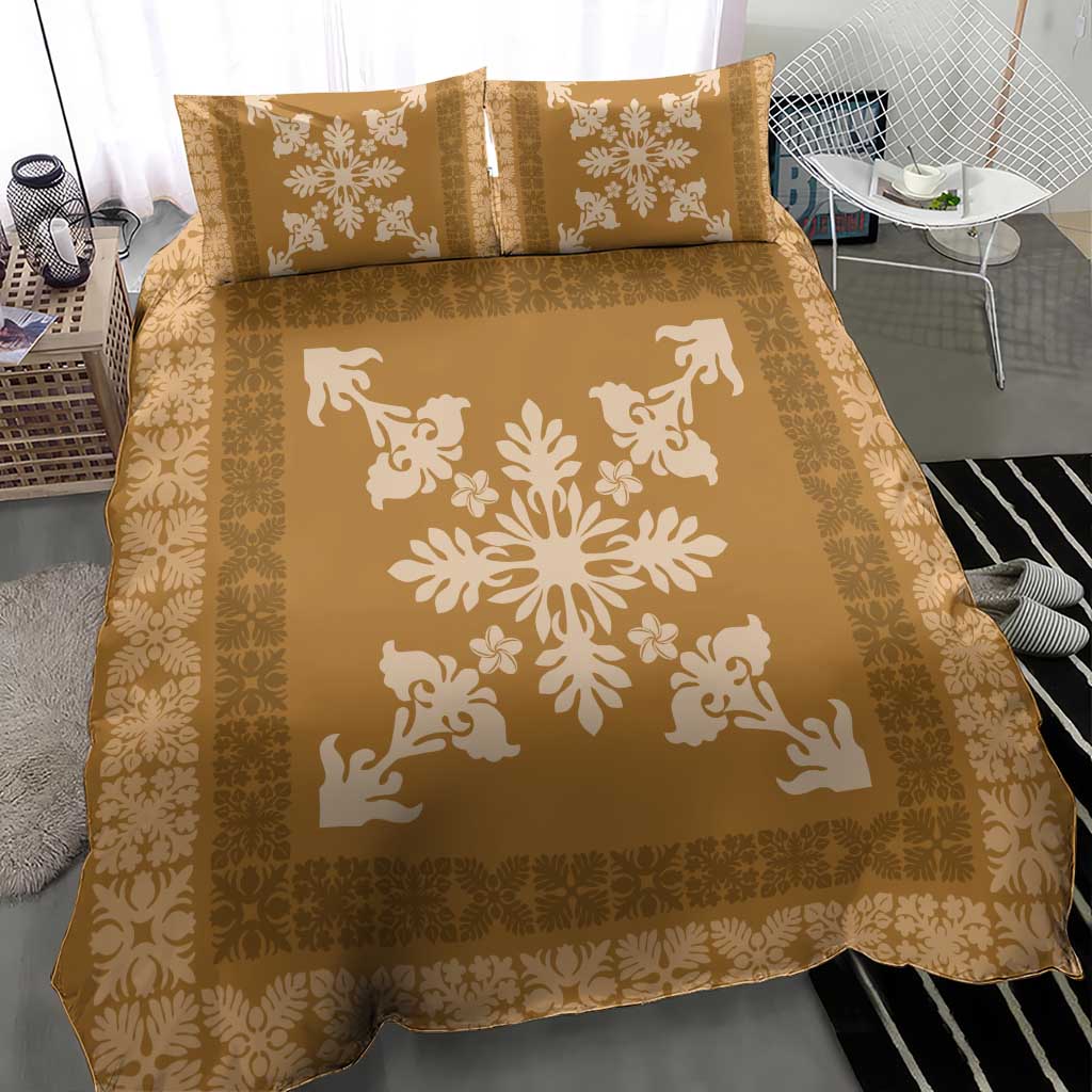 Hawaiian Quilt Block Design Bedding Set Gold Hawaii Culture Motifs - Polynesian Pride