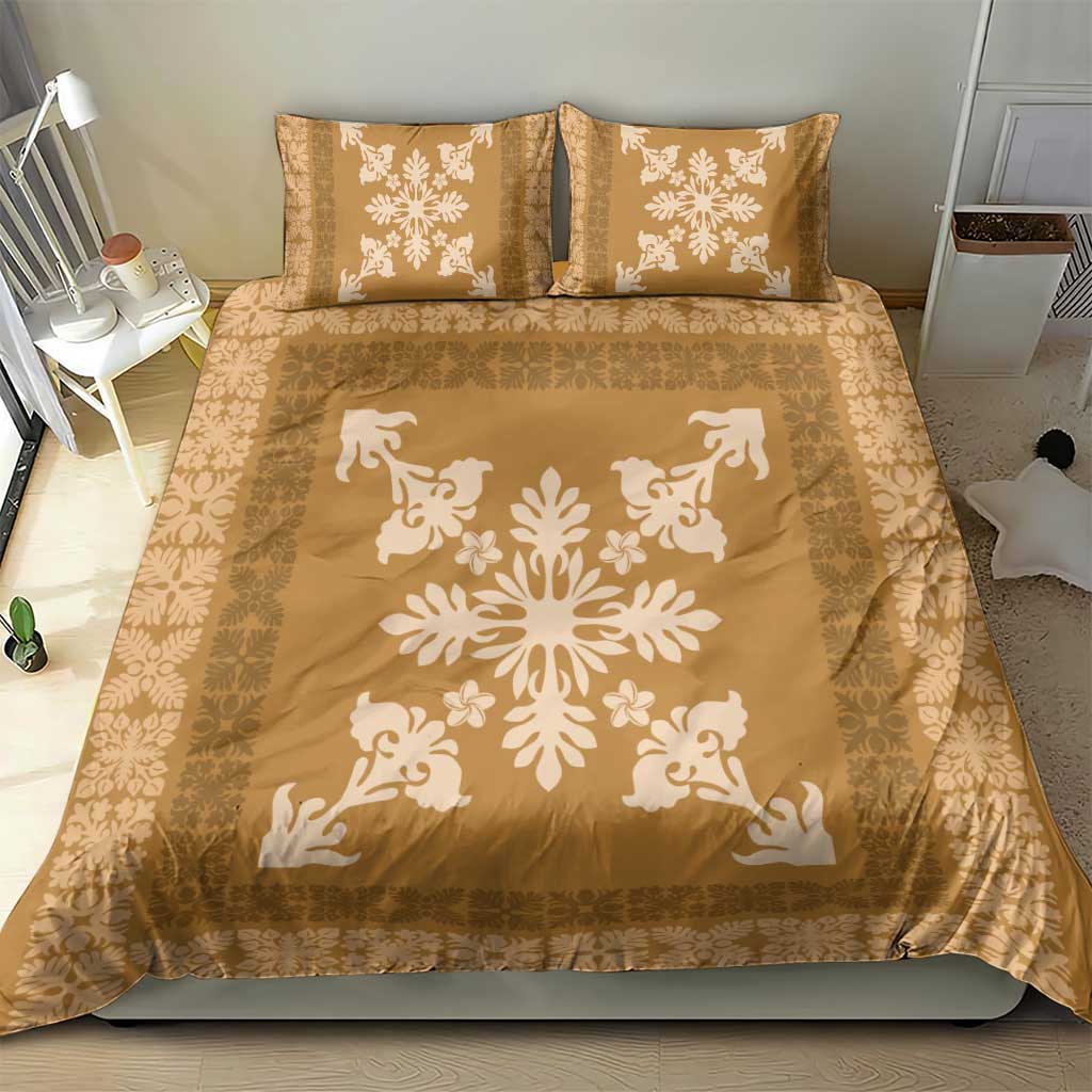 Hawaiian Quilt Block Design Bedding Set Gold Hawaii Culture Motifs - Polynesian Pride