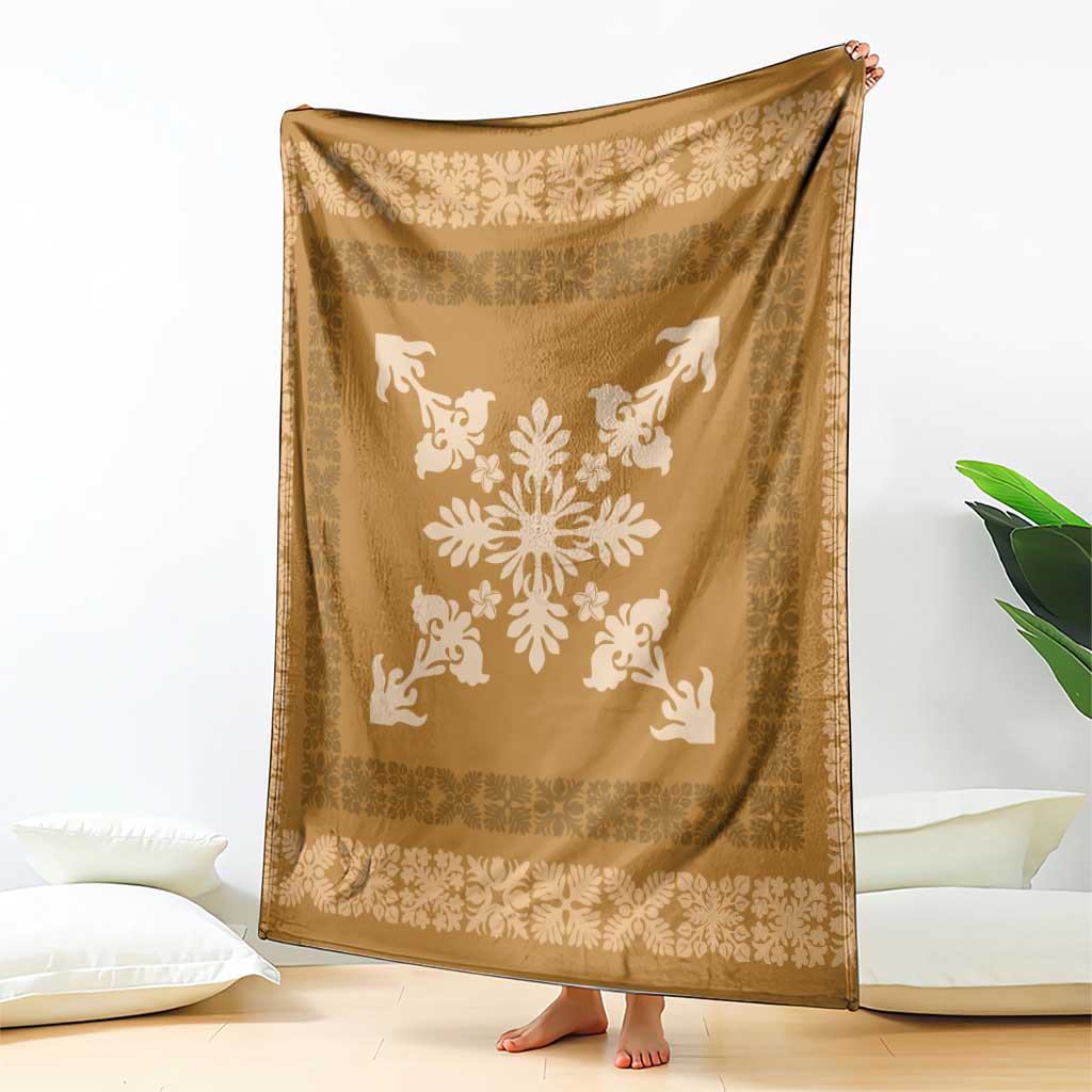 Hawaiian Quilt Block Design Blanket Gold Hawaii Culture Motifs - Polynesian Pride