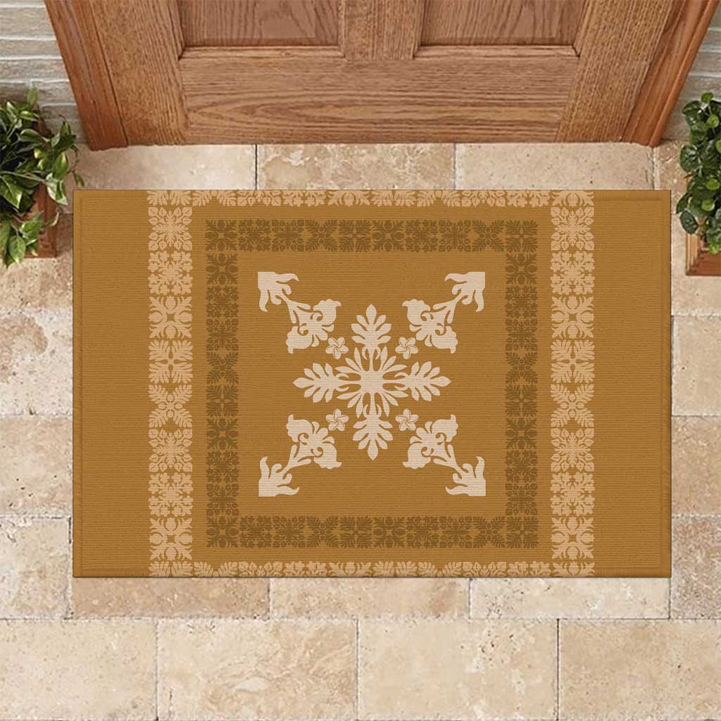 Hawaiian Quilt Block Design Rubber Doormat Gold Hawaii Culture Motifs LT9 Gold - Polynesian Pride