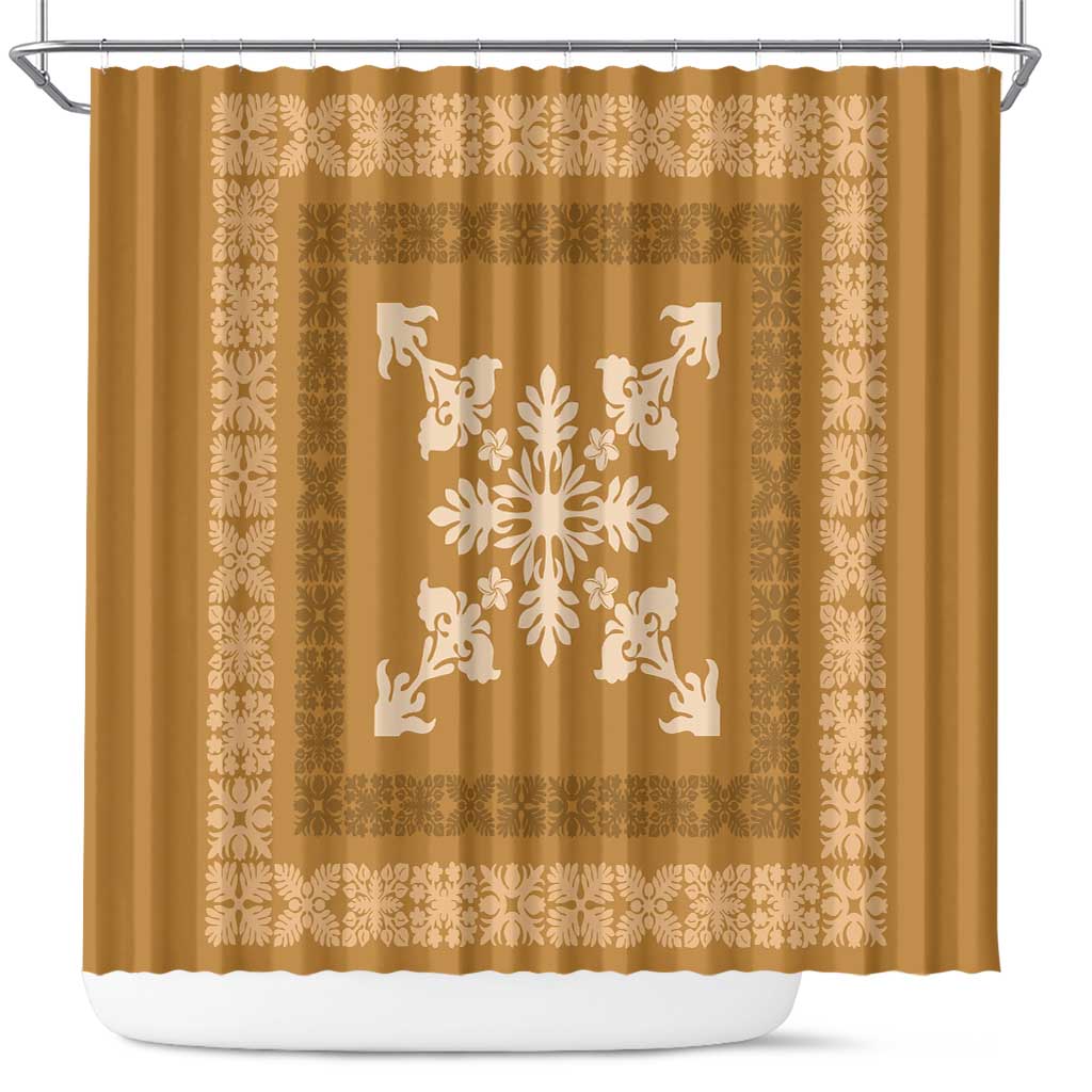 Hawaiian Quilt Block Design Shower Curtain Gold Hawaii Culture Motifs - Polynesian Pride