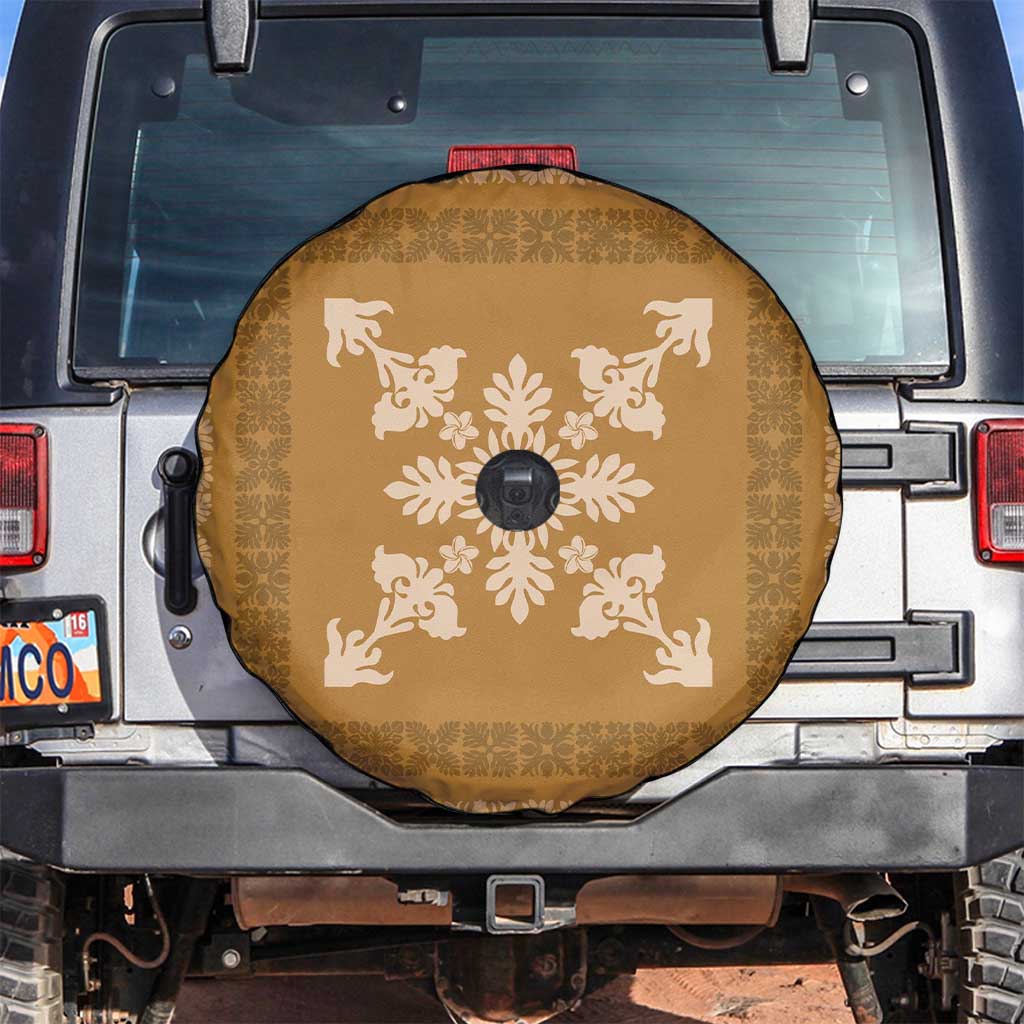 Hawaiian Quilt Block Design Spare Tire Cover Gold Hawaii Culture Motifs - Polynesian Pride