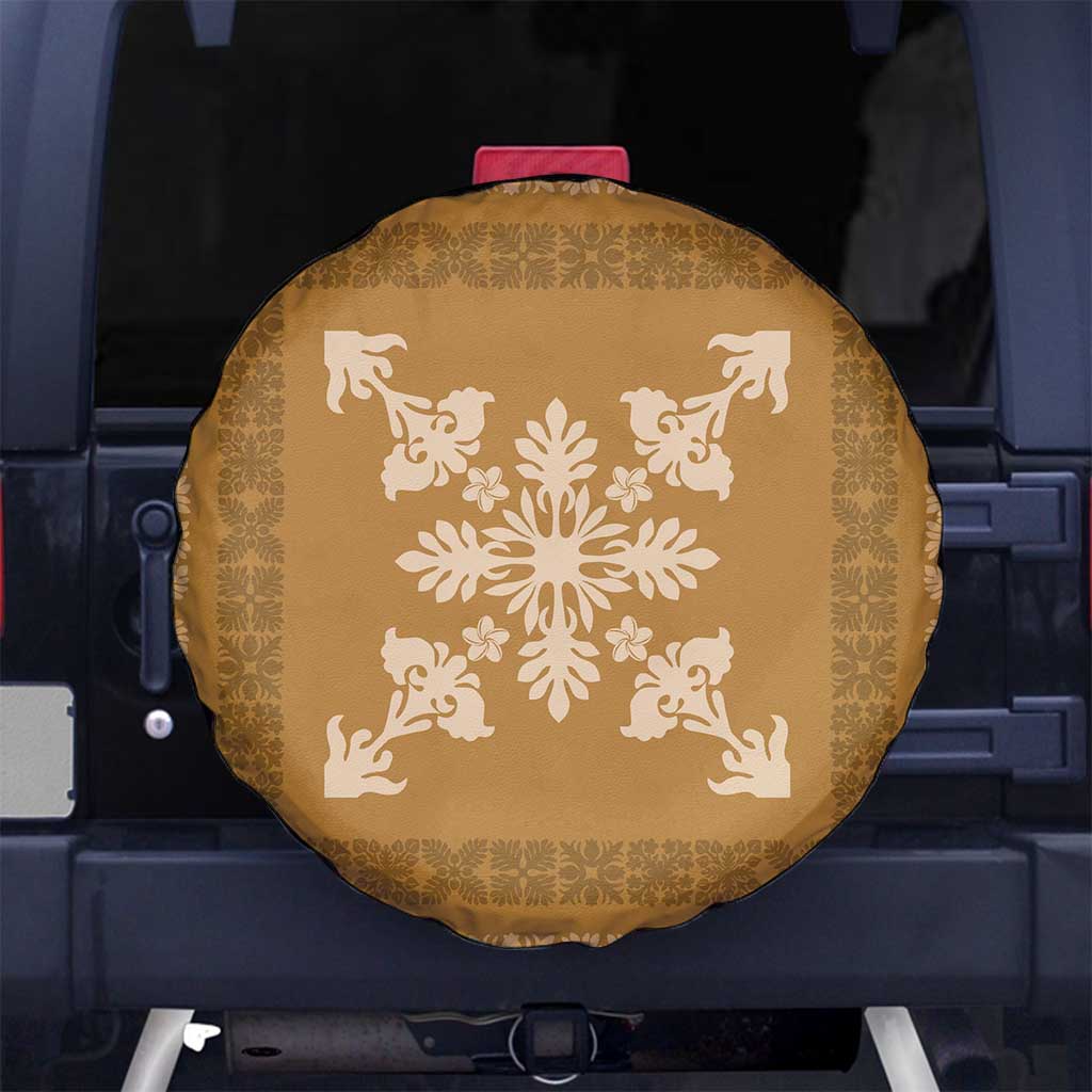 Hawaiian Quilt Block Design Spare Tire Cover Gold Hawaii Culture Motifs - Polynesian Pride