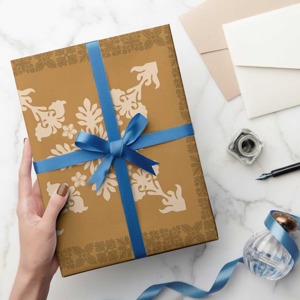 Hawaiian Quilt Block Design Wrapping Paper Gold Hawaii Culture Motifs - Polynesian Pride