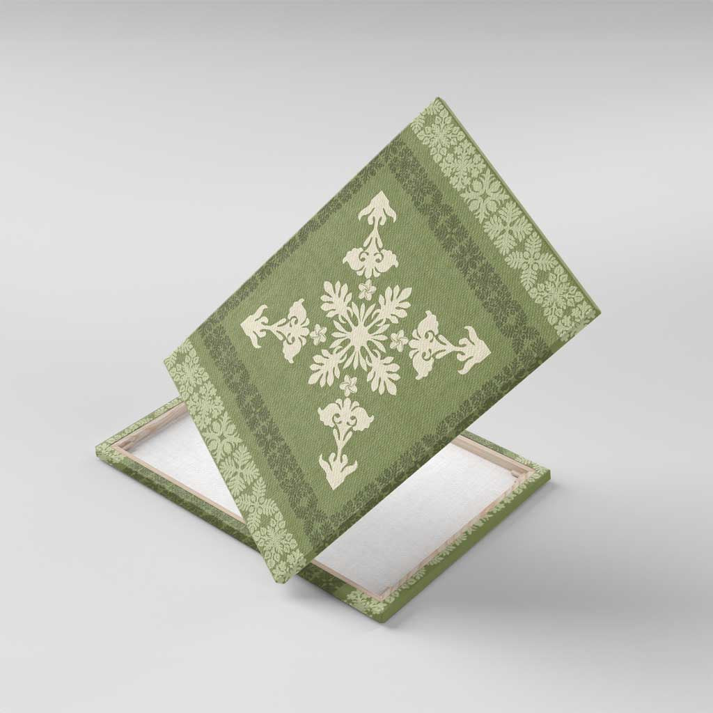 Hawaiian Quilt Block Design Canvas Wall Art Lime Hawaii Culture Motifs - Polynesian Pride