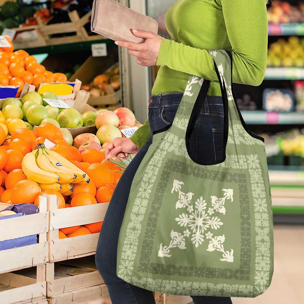 Hawaiian Quilt Block Design Grocery Bag Lime Hawaii Culture Motifs - Polynesian Pride