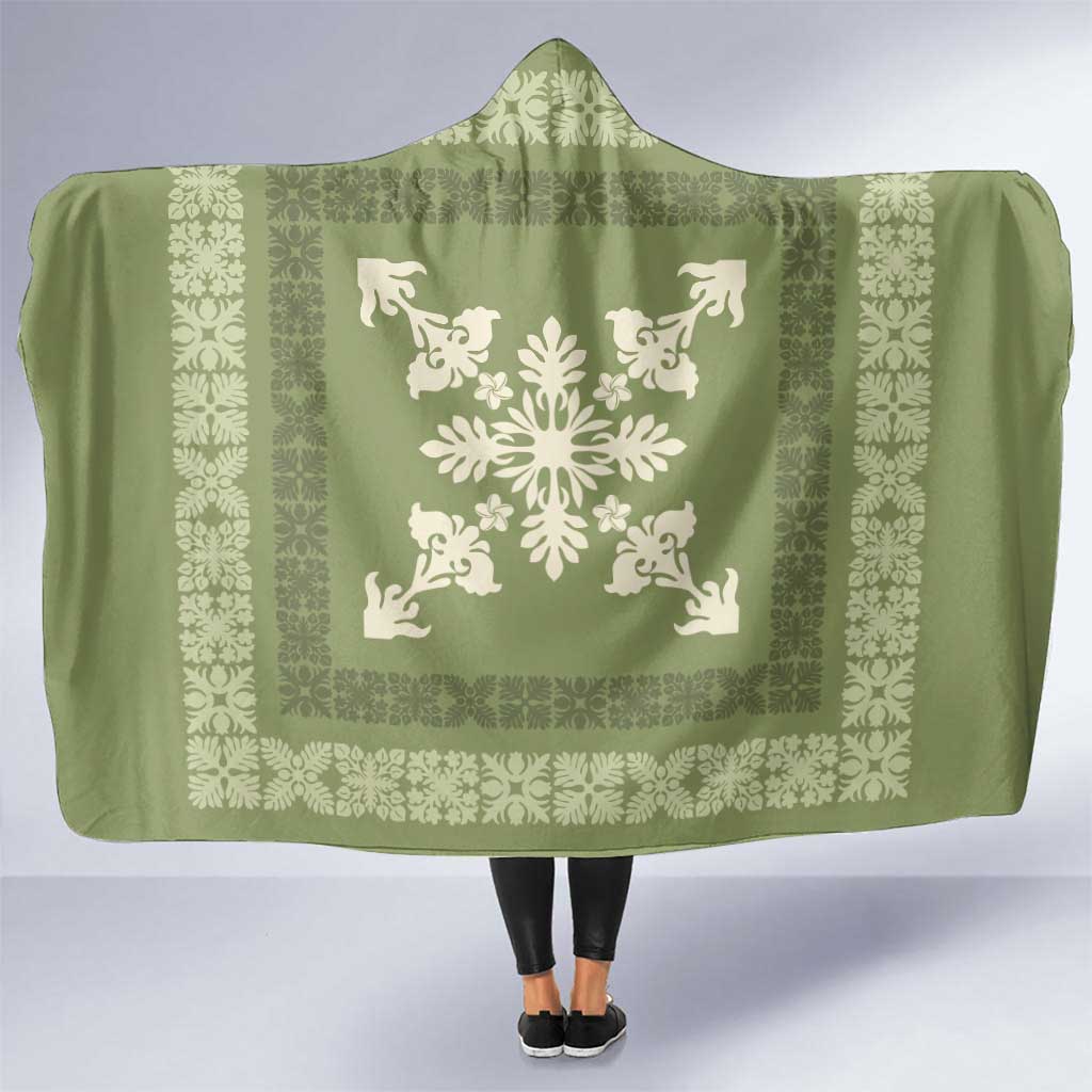 Hawaiian Quilt Block Design Hooded Blanket Lime Hawaii Culture Motifs - Polynesian Pride