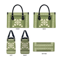 Hawaiian Quilt Block Design Leather Bag Lime Hawaii Culture Motifs - Polynesian Pride