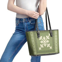 Hawaiian Quilt Block Design Leather Tote Bag Lime Hawaii Culture Motifs - Polynesian Pride